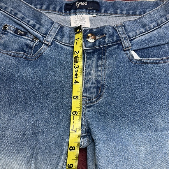 Yagi skinny bell bottom jeans 2 tone denim with floral embroidery size 3 junior - Picture 12 of 14